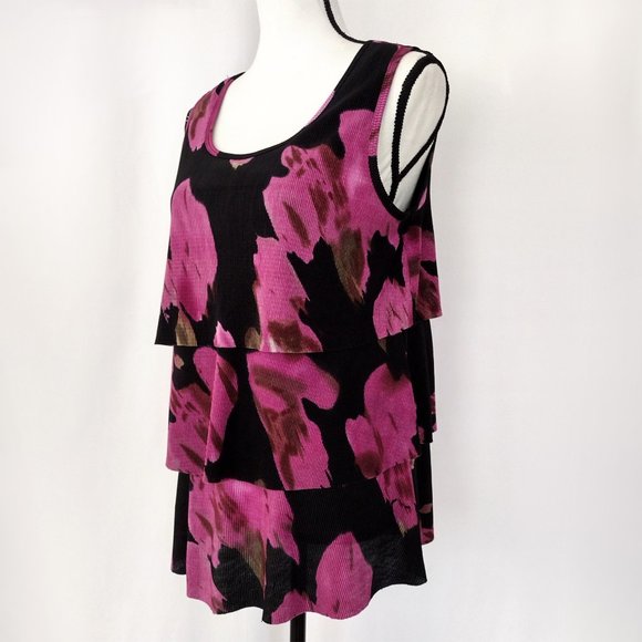 Notations Black Textured Ruffled Tiered Sleeveless Blouse Size M - Picture 4 of 10